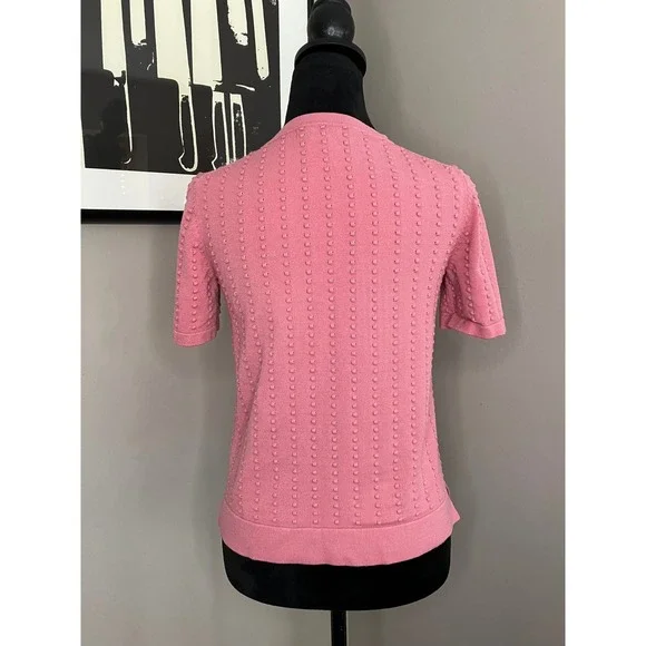 Catherine Malandrino Short‎ Sleeve Crew Neck Textured Knit Top Salmon Xsmall P - Picture 3 of 6
